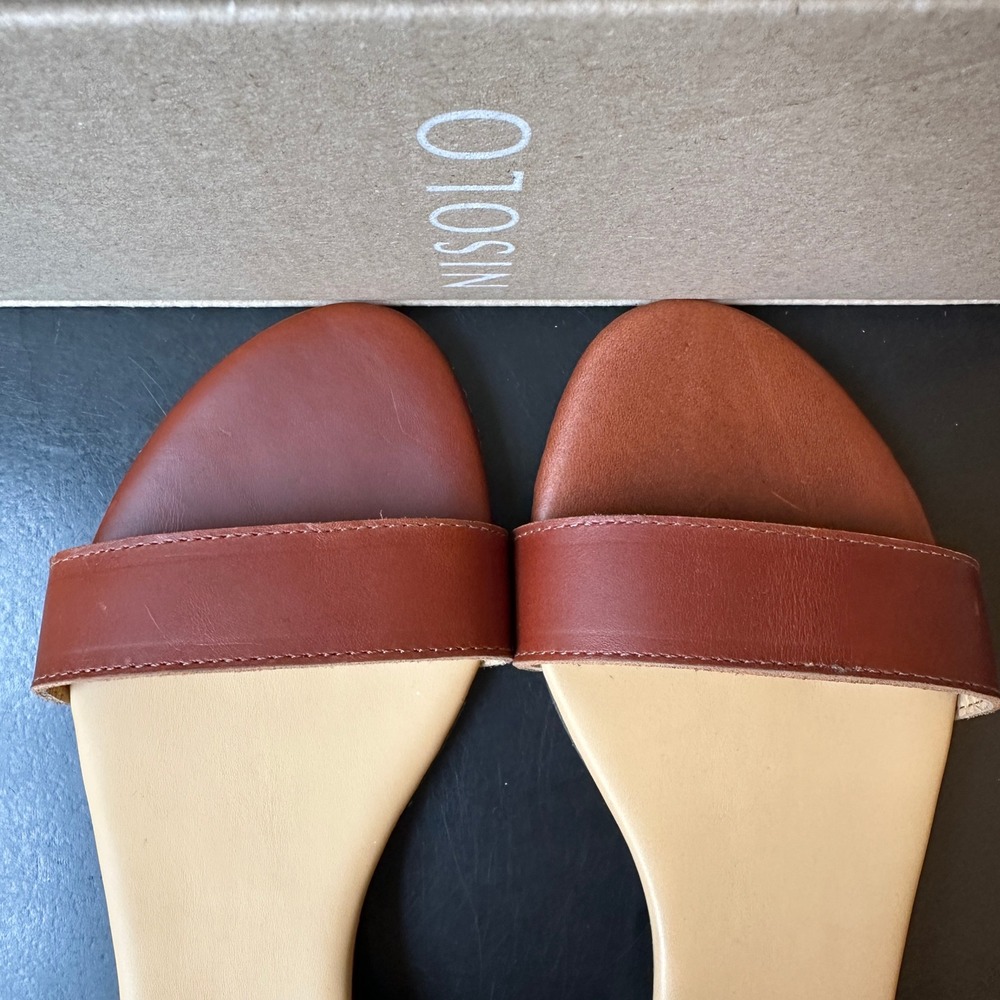 Nisolo Serena Leather Sandals Brandy Brown Ankle Strap Flat Sandals Womens Sz 6 - Picture 4 of 5